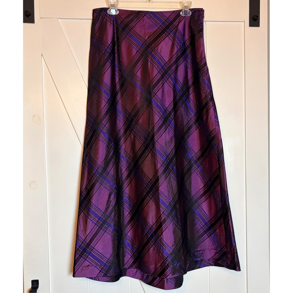 JS Boutique Purple Plaid Metallic Maxi Skirt Size 12 A-Line Formal Holiday